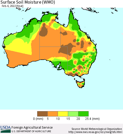 Australia Surface Soil Moisture (WMO) Thematic Map For 1/31/2022 - 2/6/2022