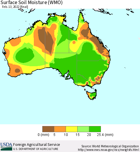 Australia Surface Soil Moisture (WMO) Thematic Map For 2/7/2022 - 2/13/2022