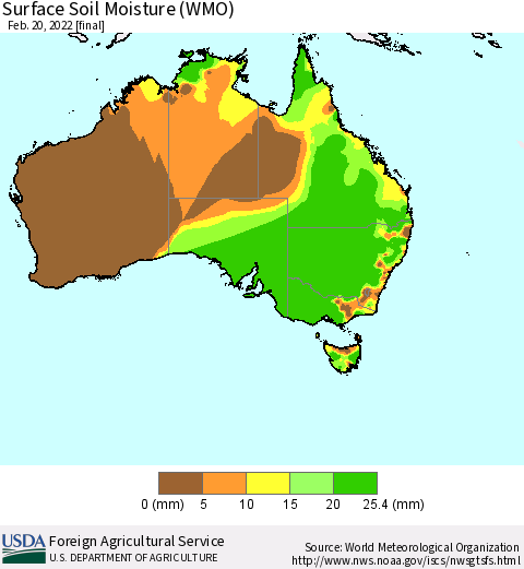 Australia Surface Soil Moisture (WMO) Thematic Map For 2/14/2022 - 2/20/2022
