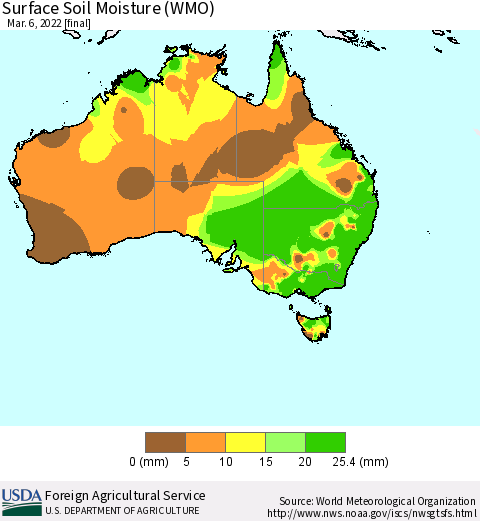 Australia Surface Soil Moisture (WMO) Thematic Map For 2/28/2022 - 3/6/2022