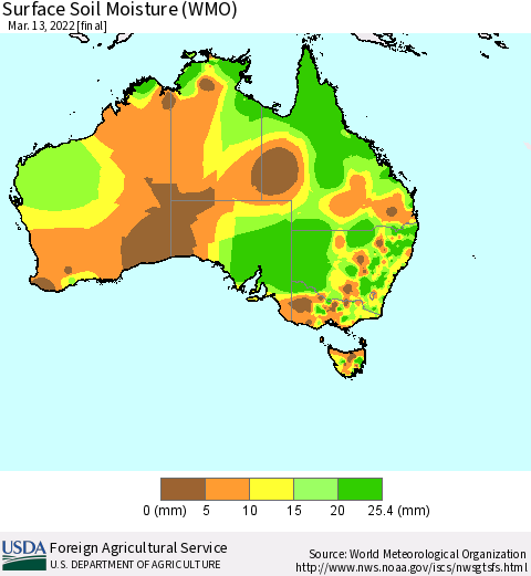 Australia Surface Soil Moisture (WMO) Thematic Map For 3/7/2022 - 3/13/2022
