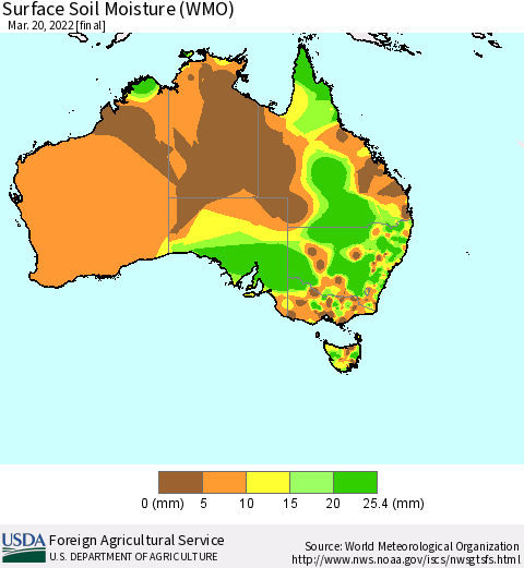 Australia Surface Soil Moisture (WMO) Thematic Map For 3/14/2022 - 3/20/2022