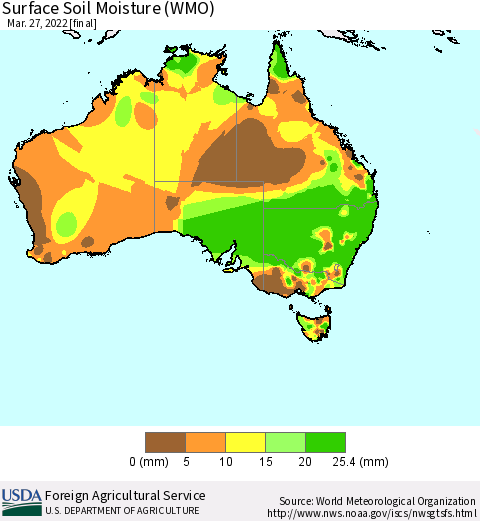 Australia Surface Soil Moisture (WMO) Thematic Map For 3/21/2022 - 3/27/2022
