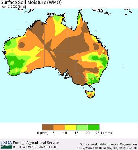 Australia Surface Soil Moisture (WMO) Thematic Map For 3/28/2022 - 4/3/2022