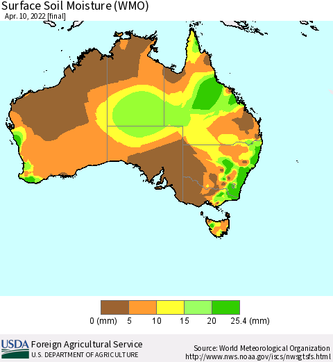 Australia Surface Soil Moisture (WMO) Thematic Map For 4/4/2022 - 4/10/2022