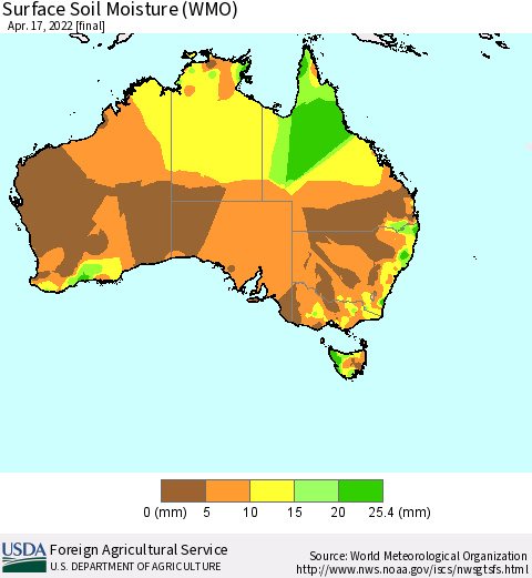 Australia Surface Soil Moisture (WMO) Thematic Map For 4/11/2022 - 4/17/2022