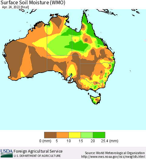 Australia Surface Soil Moisture (WMO) Thematic Map For 4/18/2022 - 4/24/2022
