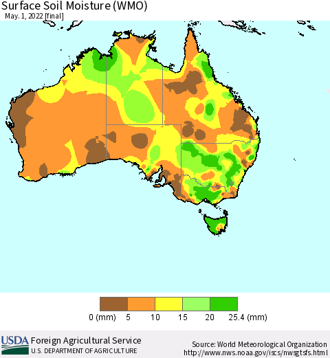 Australia Surface Soil Moisture (WMO) Thematic Map For 4/25/2022 - 5/1/2022