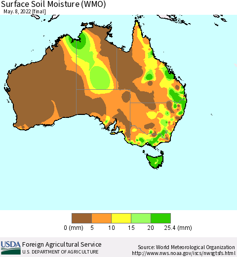 Australia Surface Soil Moisture (WMO) Thematic Map For 5/2/2022 - 5/8/2022