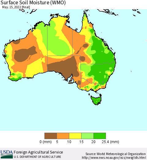 Australia Surface Soil Moisture (WMO) Thematic Map For 5/9/2022 - 5/15/2022