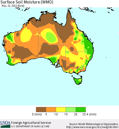 Australia Surface Soil Moisture (WMO) Thematic Map For 5/16/2022 - 5/22/2022