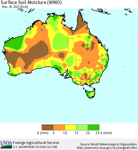 Australia Surface Soil Moisture (WMO) Thematic Map For 5/23/2022 - 5/29/2022
