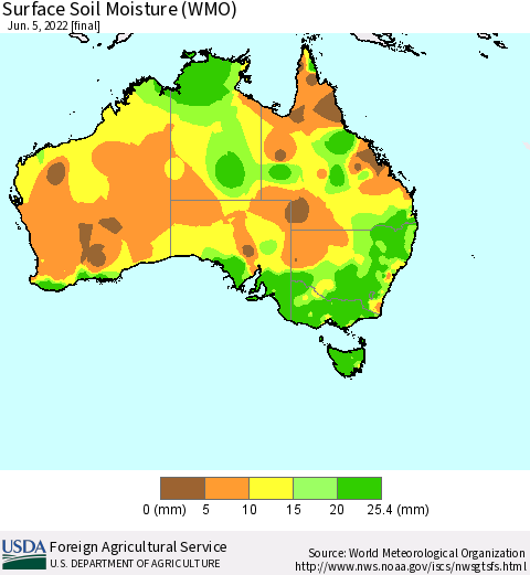Australia Surface Soil Moisture (WMO) Thematic Map For 5/30/2022 - 6/5/2022