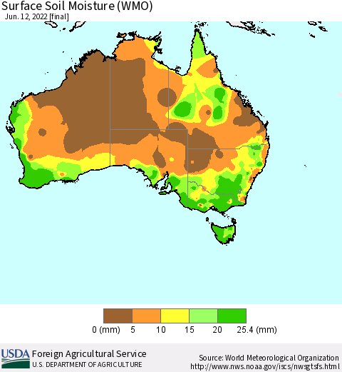 Australia Surface Soil Moisture (WMO) Thematic Map For 6/6/2022 - 6/12/2022