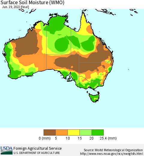 Australia Surface Soil Moisture (WMO) Thematic Map For 6/13/2022 - 6/19/2022