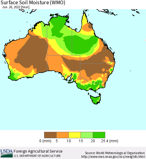 Australia Surface Soil Moisture (WMO) Thematic Map For 6/20/2022 - 6/26/2022
