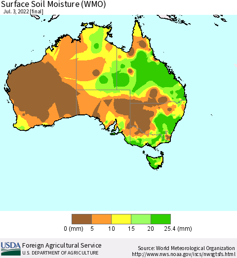 Australia Surface Soil Moisture (WMO) Thematic Map For 6/27/2022 - 7/3/2022
