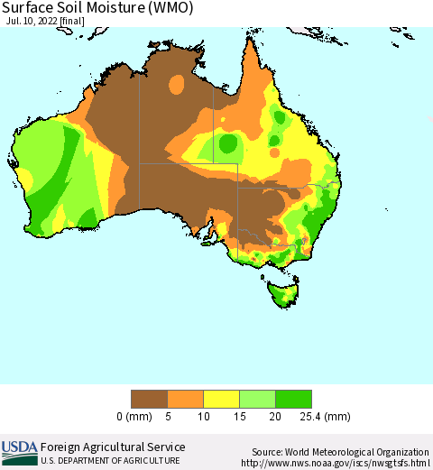 Australia Surface Soil Moisture (WMO) Thematic Map For 7/4/2022 - 7/10/2022