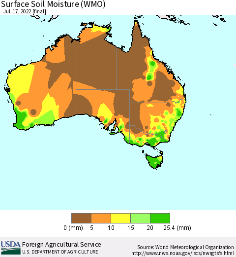 Australia Surface Soil Moisture (WMO) Thematic Map For 7/11/2022 - 7/17/2022