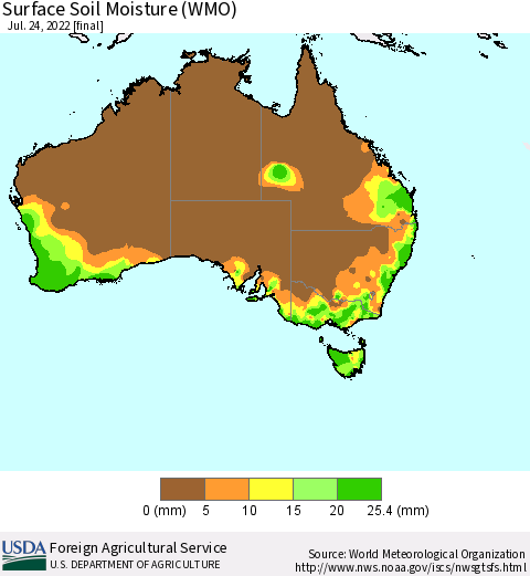 Australia Surface Soil Moisture (WMO) Thematic Map For 7/18/2022 - 7/24/2022