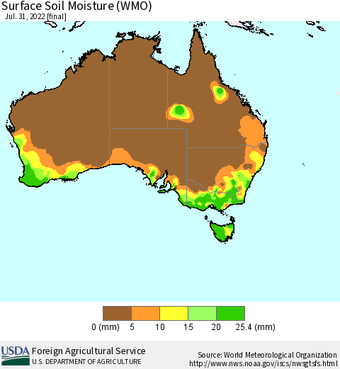 Australia Surface Soil Moisture (WMO) Thematic Map For 7/25/2022 - 7/31/2022