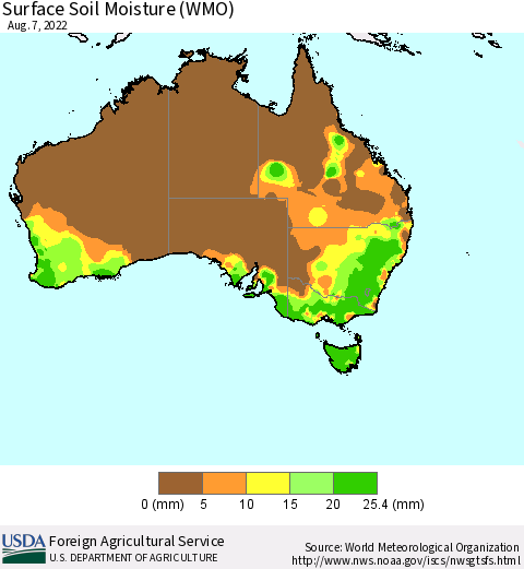 Australia Surface Soil Moisture (WMO) Thematic Map For 8/1/2022 - 8/7/2022