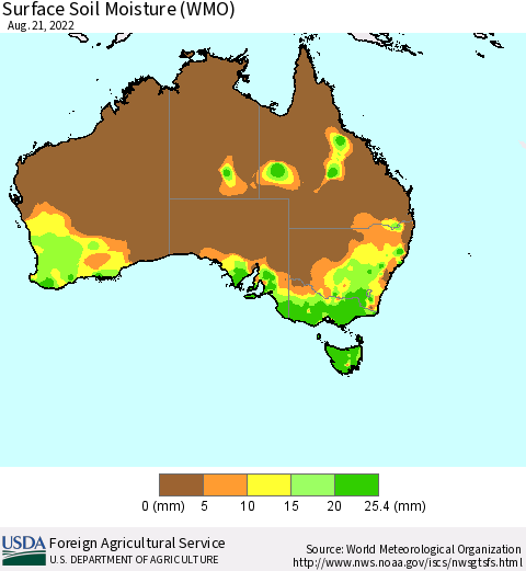Australia Surface Soil Moisture (WMO) Thematic Map For 8/15/2022 - 8/21/2022