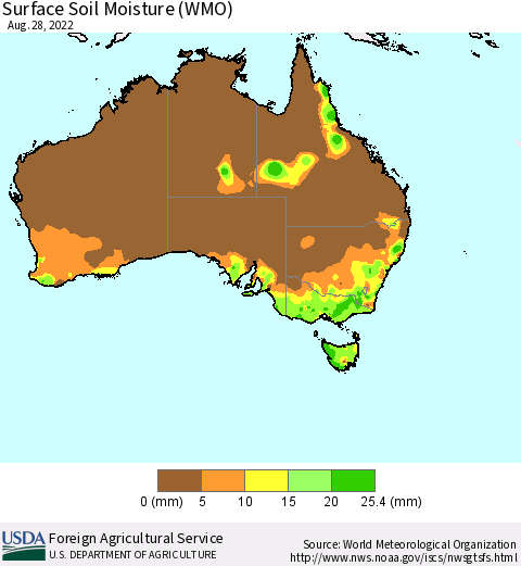 Australia Surface Soil Moisture (WMO) Thematic Map For 8/22/2022 - 8/28/2022