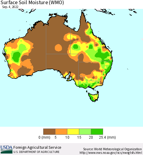 Australia Surface Soil Moisture (WMO) Thematic Map For 8/29/2022 - 9/4/2022