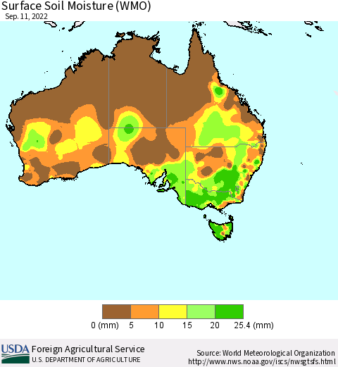Australia Surface Soil Moisture (WMO) Thematic Map For 9/5/2022 - 9/11/2022