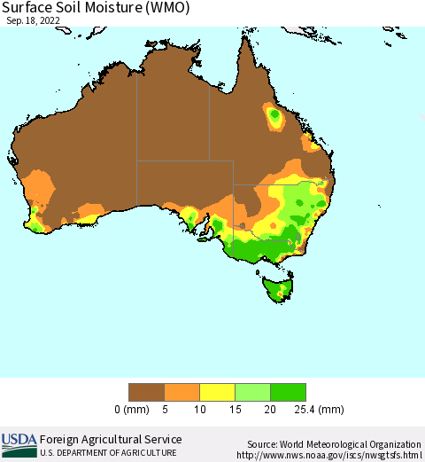 Australia Surface Soil Moisture (WMO) Thematic Map For 9/12/2022 - 9/18/2022