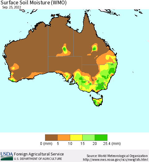 Australia Surface Soil Moisture (WMO) Thematic Map For 9/19/2022 - 9/25/2022