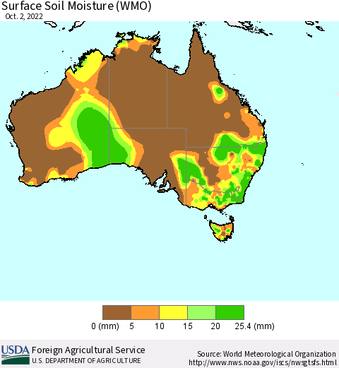 Australia Surface Soil Moisture (WMO) Thematic Map For 9/26/2022 - 10/2/2022