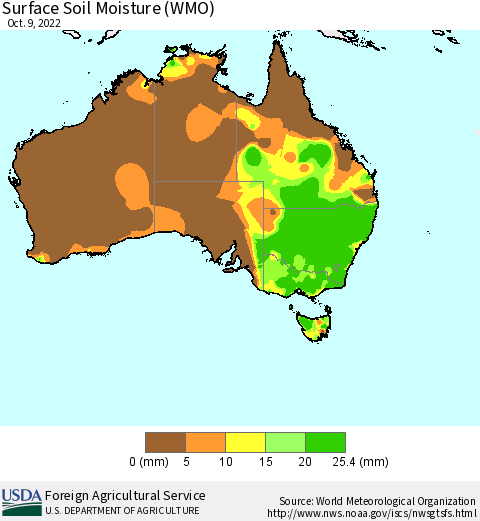 Australia Surface Soil Moisture (WMO) Thematic Map For 10/3/2022 - 10/9/2022