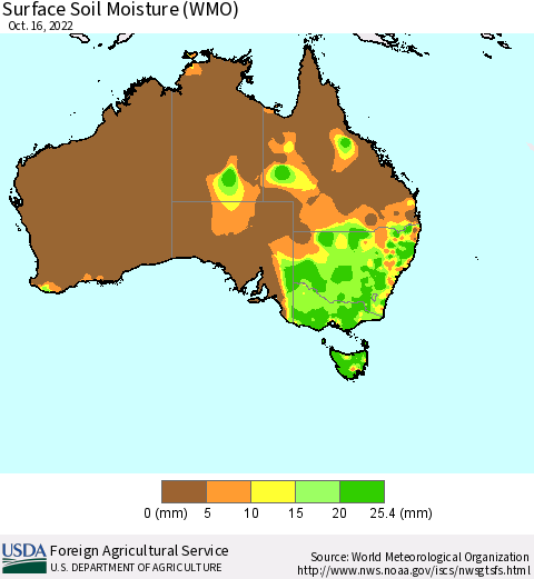 Australia Surface Soil Moisture (WMO) Thematic Map For 10/10/2022 - 10/16/2022