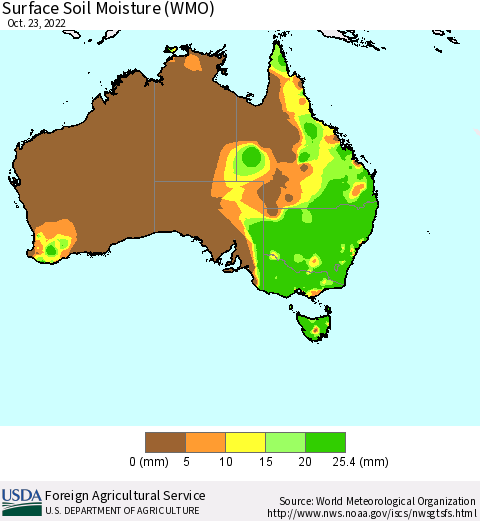 Australia Surface Soil Moisture (WMO) Thematic Map For 10/17/2022 - 10/23/2022