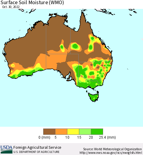 Australia Surface Soil Moisture (WMO) Thematic Map For 10/24/2022 - 10/30/2022