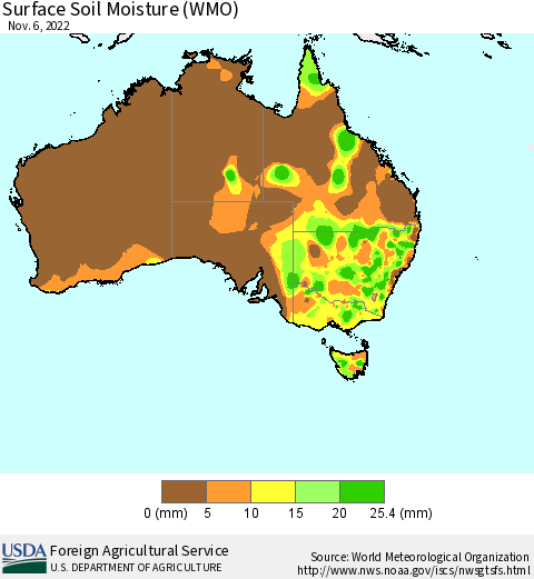 Australia Surface Soil Moisture (WMO) Thematic Map For 10/31/2022 - 11/6/2022