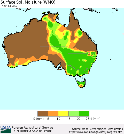 Australia Surface Soil Moisture (WMO) Thematic Map For 11/7/2022 - 11/13/2022