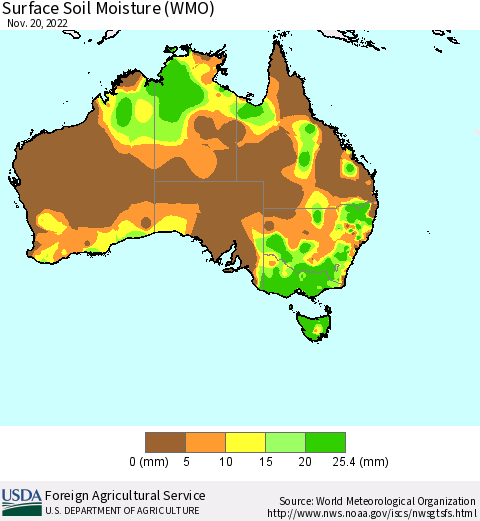 Australia Surface Soil Moisture (WMO) Thematic Map For 11/14/2022 - 11/20/2022