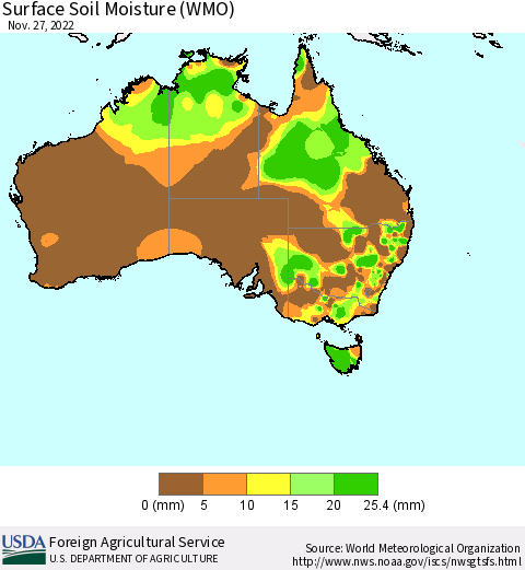 Australia Surface Soil Moisture (WMO) Thematic Map For 11/21/2022 - 11/27/2022