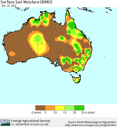 Australia Surface Soil Moisture (WMO) Thematic Map For 12/12/2022 - 12/18/2022