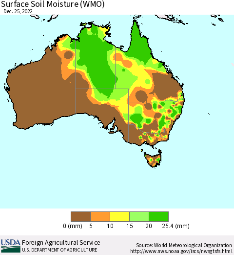 Australia Surface Soil Moisture (WMO) Thematic Map For 12/19/2022 - 12/25/2022