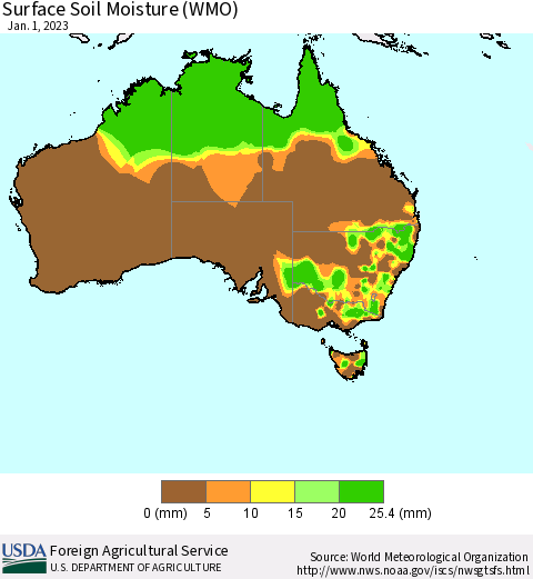 Australia Surface Soil Moisture (WMO) Thematic Map For 12/26/2022 - 1/1/2023