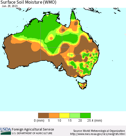 Australia Surface Soil Moisture (WMO) Thematic Map For 1/23/2023 - 1/29/2023