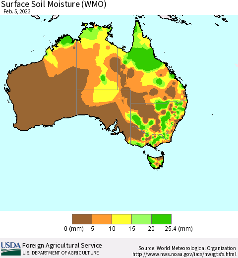 Australia Surface Soil Moisture (WMO) Thematic Map For 1/30/2023 - 2/5/2023