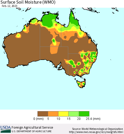 Australia Surface Soil Moisture (WMO) Thematic Map For 2/6/2023 - 2/12/2023