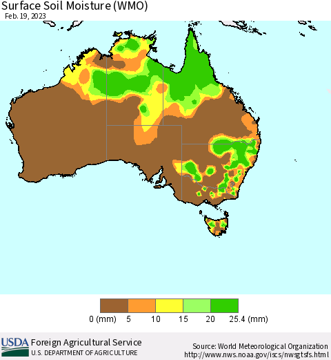 Australia Surface Soil Moisture (WMO) Thematic Map For 2/13/2023 - 2/19/2023