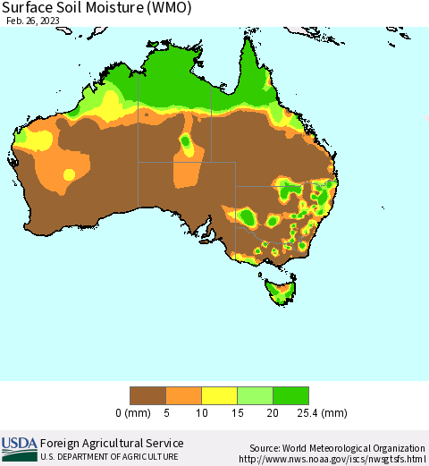 Australia Surface Soil Moisture (WMO) Thematic Map For 2/20/2023 - 2/26/2023