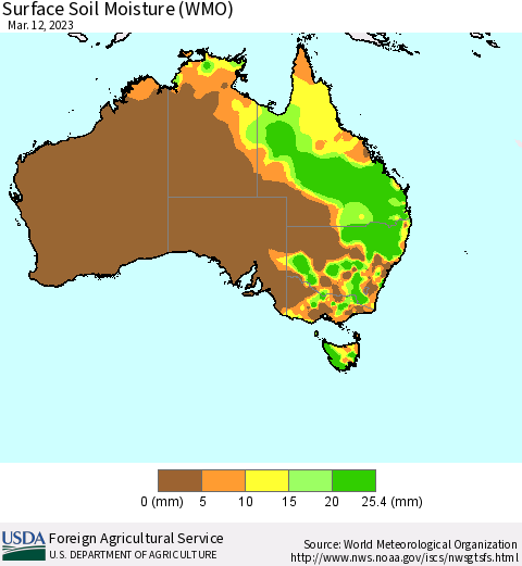 Australia Surface Soil Moisture (WMO) Thematic Map For 3/6/2023 - 3/12/2023